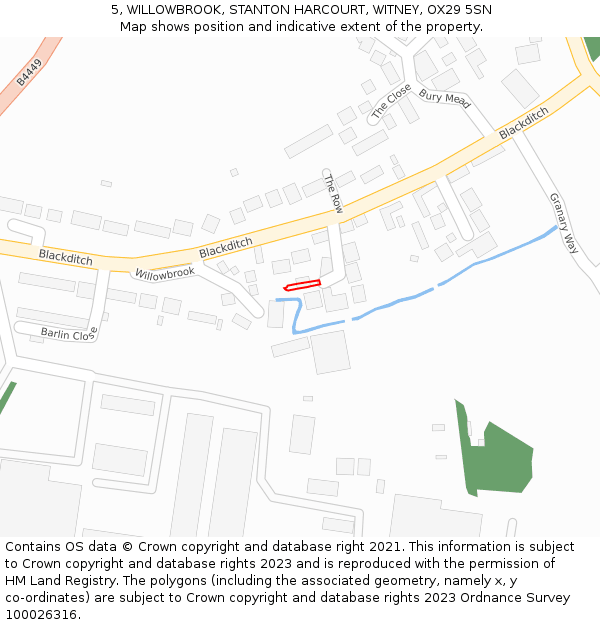 5, WILLOWBROOK, STANTON HARCOURT, WITNEY, OX29 5SN: Location map and indicative extent of plot