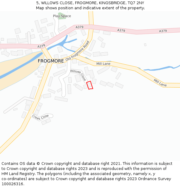 5, WILLOWS CLOSE, FROGMORE, KINGSBRIDGE, TQ7 2NY: Location map and indicative extent of plot
