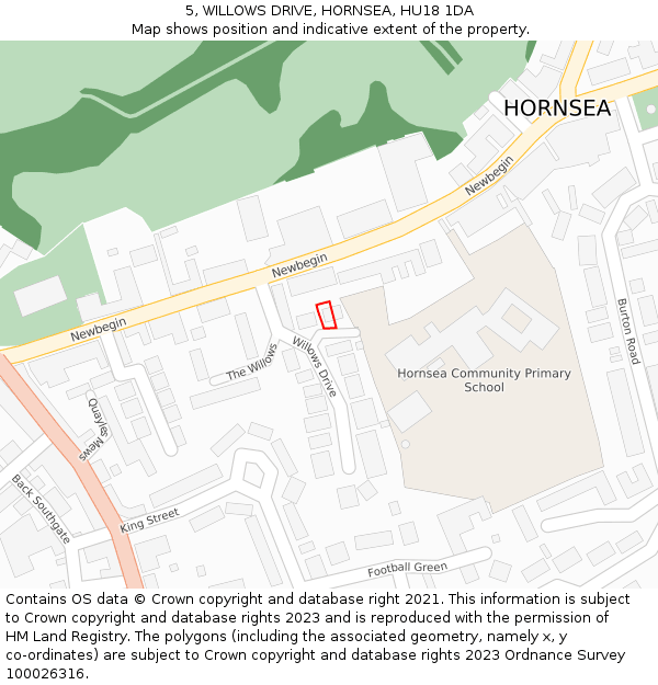 5, WILLOWS DRIVE, HORNSEA, HU18 1DA: Location map and indicative extent of plot