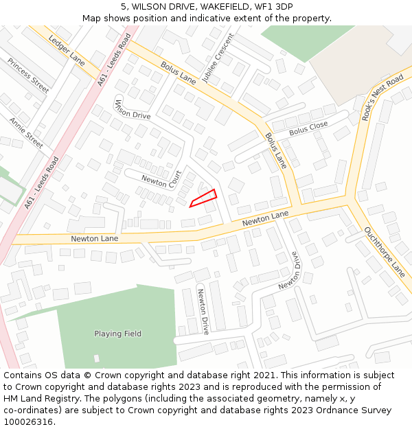 5, WILSON DRIVE, WAKEFIELD, WF1 3DP: Location map and indicative extent of plot