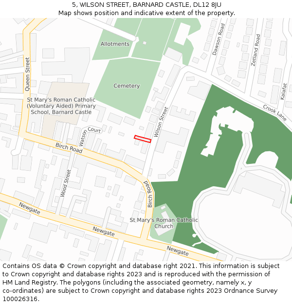 5, WILSON STREET, BARNARD CASTLE, DL12 8JU: Location map and indicative extent of plot