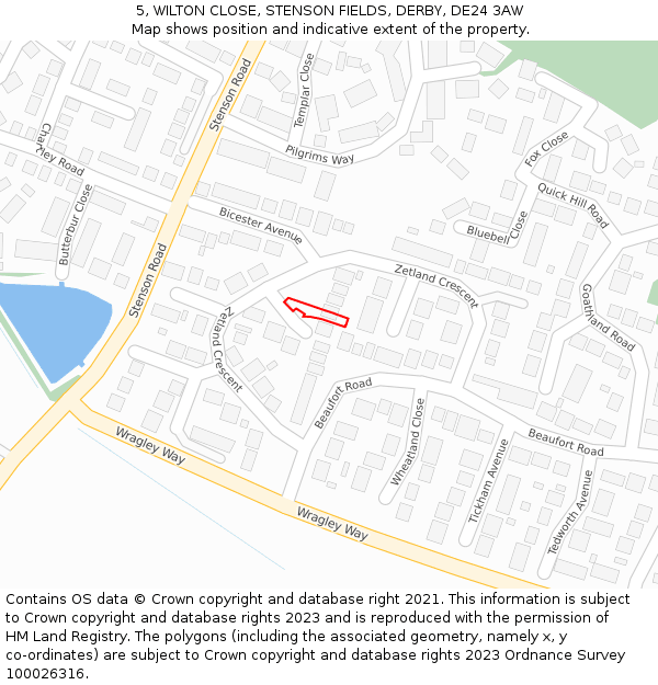 5, WILTON CLOSE, STENSON FIELDS, DERBY, DE24 3AW: Location map and indicative extent of plot