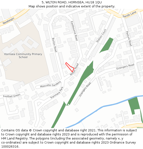 5, WILTON ROAD, HORNSEA, HU18 1QU: Location map and indicative extent of plot