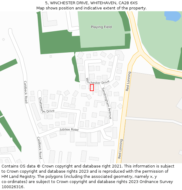 5, WINCHESTER DRIVE, WHITEHAVEN, CA28 6XS: Location map and indicative extent of plot