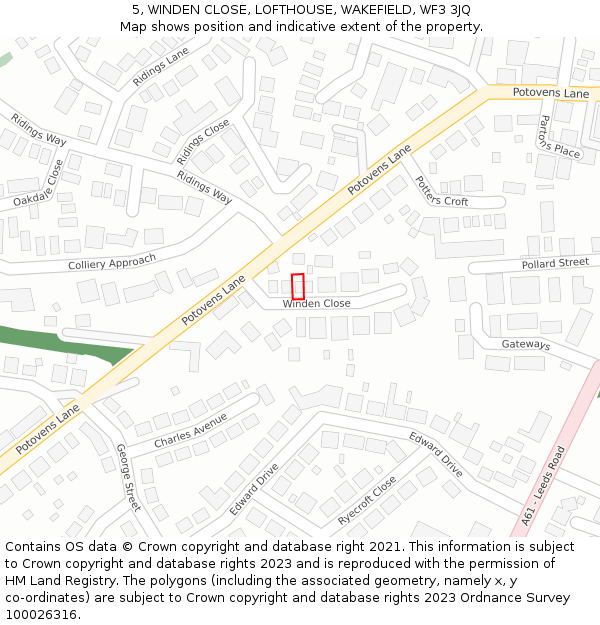 5, WINDEN CLOSE, LOFTHOUSE, WAKEFIELD, WF3 3JQ: Location map and indicative extent of plot