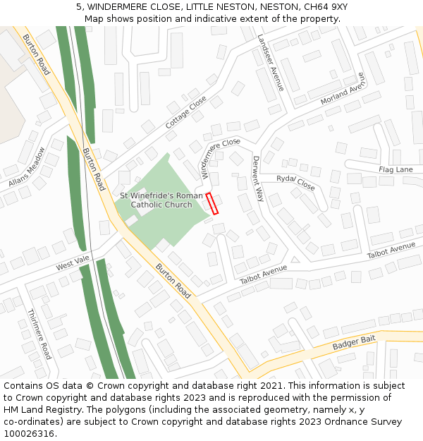 5, WINDERMERE CLOSE, LITTLE NESTON, NESTON, CH64 9XY: Location map and indicative extent of plot