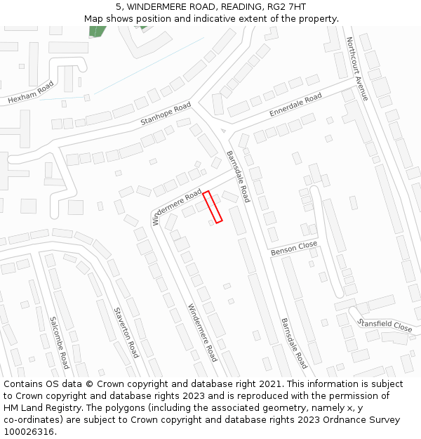 5, WINDERMERE ROAD, READING, RG2 7HT: Location map and indicative extent of plot