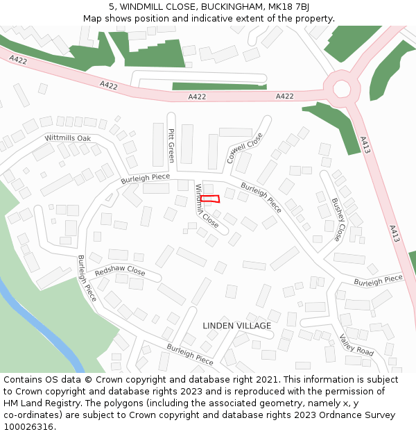 5, WINDMILL CLOSE, BUCKINGHAM, MK18 7BJ: Location map and indicative extent of plot