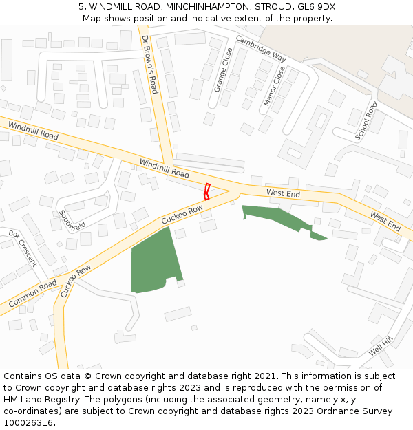 5, WINDMILL ROAD, MINCHINHAMPTON, STROUD, GL6 9DX: Location map and indicative extent of plot