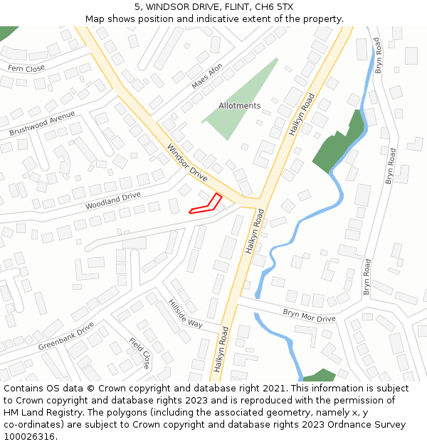 5, WINDSOR DRIVE, FLINT, CH6 5TX: Location map and indicative extent of plot