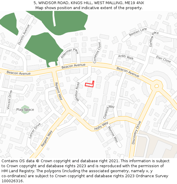 5, WINDSOR ROAD, KINGS HILL, WEST MALLING, ME19 4NX: Location map and indicative extent of plot