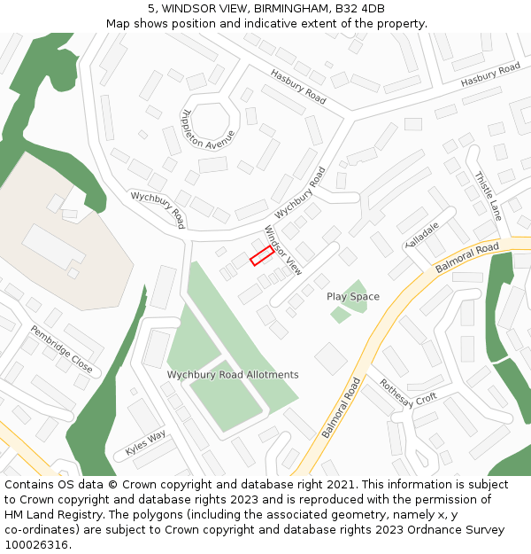 5, WINDSOR VIEW, BIRMINGHAM, B32 4DB: Location map and indicative extent of plot