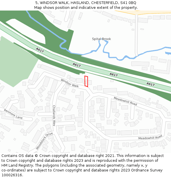 5, WINDSOR WALK, HASLAND, CHESTERFIELD, S41 0BQ: Location map and indicative extent of plot