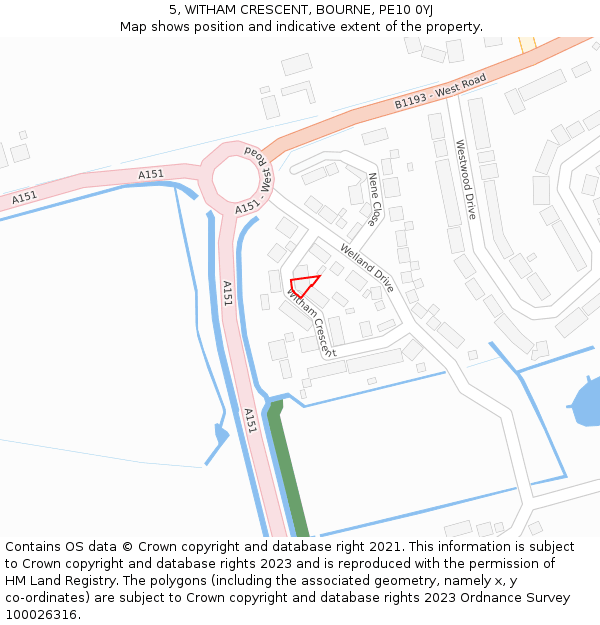 5, WITHAM CRESCENT, BOURNE, PE10 0YJ: Location map and indicative extent of plot