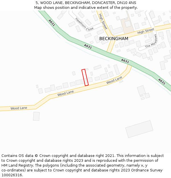 5, WOOD LANE, BECKINGHAM, DONCASTER, DN10 4NS: Location map and indicative extent of plot