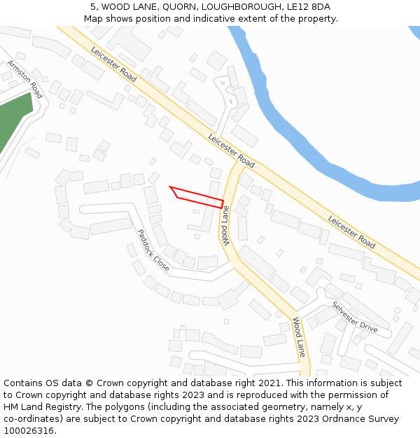 5, WOOD LANE, QUORN, LOUGHBOROUGH, LE12 8DA: Location map and indicative extent of plot