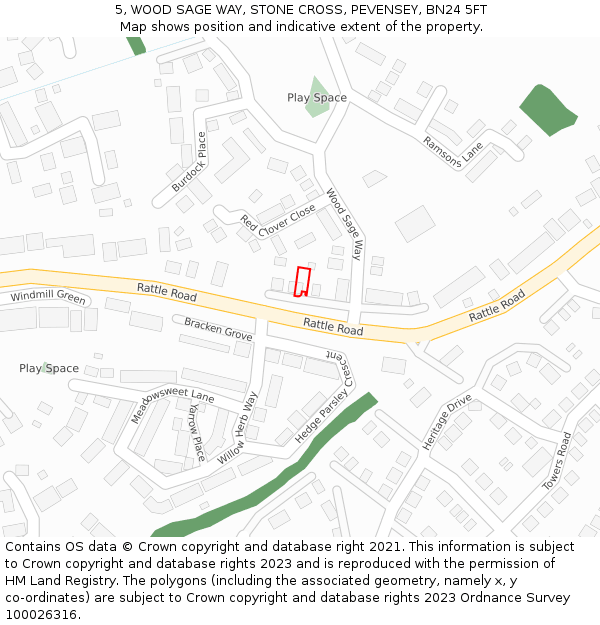 5, WOOD SAGE WAY, STONE CROSS, PEVENSEY, BN24 5FT: Location map and indicative extent of plot