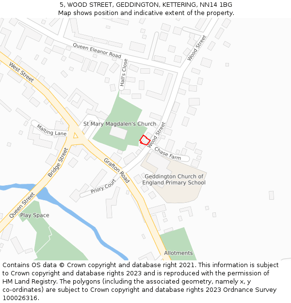 5, WOOD STREET, GEDDINGTON, KETTERING, NN14 1BG: Location map and indicative extent of plot