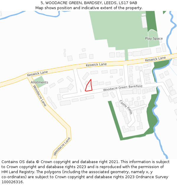 5, WOODACRE GREEN, BARDSEY, LEEDS, LS17 9AB: Location map and indicative extent of plot