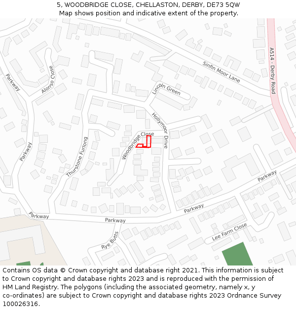 5, WOODBRIDGE CLOSE, CHELLASTON, DERBY, DE73 5QW: Location map and indicative extent of plot