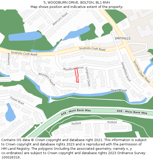 5, WOODBURN DRIVE, BOLTON, BL1 6NH: Location map and indicative extent of plot