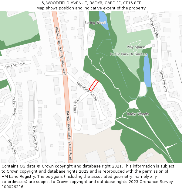 5, WOODFIELD AVENUE, RADYR, CARDIFF, CF15 8EF: Location map and indicative extent of plot