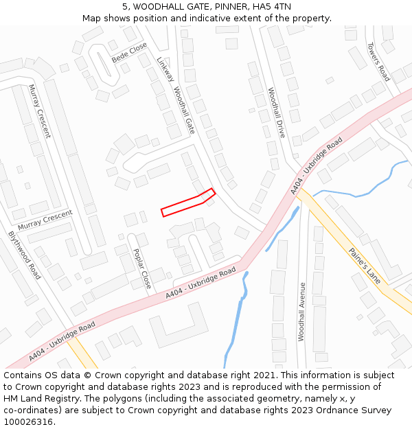 5, WOODHALL GATE, PINNER, HA5 4TN: Location map and indicative extent of plot