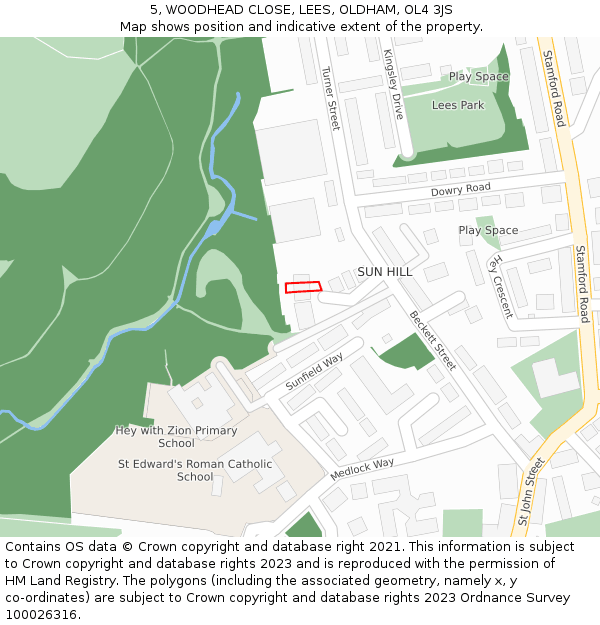 5, WOODHEAD CLOSE, LEES, OLDHAM, OL4 3JS: Location map and indicative extent of plot