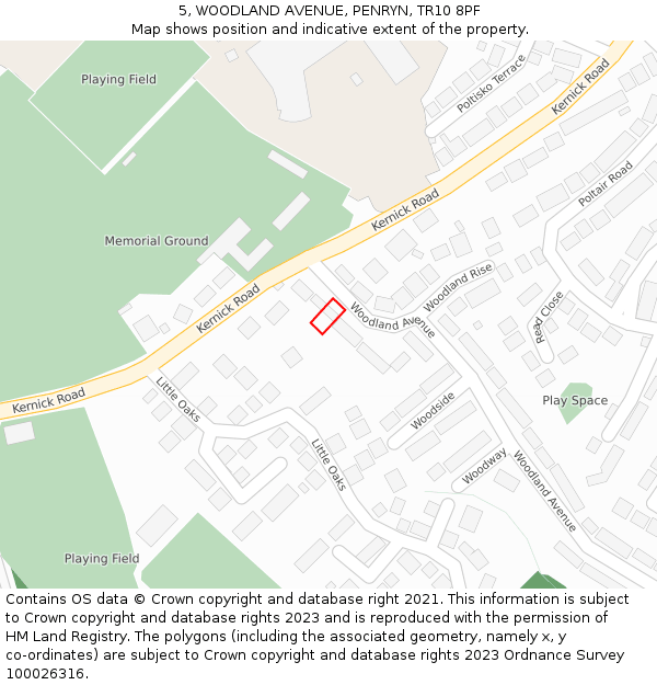 5, WOODLAND AVENUE, PENRYN, TR10 8PF: Location map and indicative extent of plot