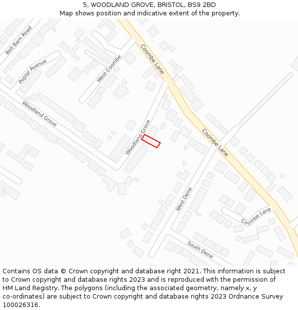 5, WOODLAND GROVE, BRISTOL, BS9 2BD: Location map and indicative extent of plot