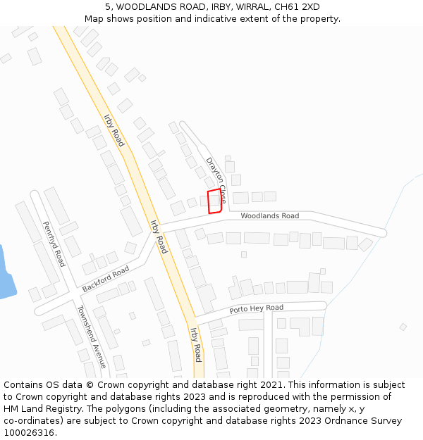 5, WOODLANDS ROAD, IRBY, WIRRAL, CH61 2XD: Location map and indicative extent of plot