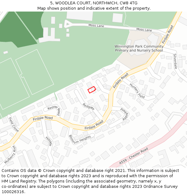 5, WOODLEA COURT, NORTHWICH, CW8 4TG: Location map and indicative extent of plot