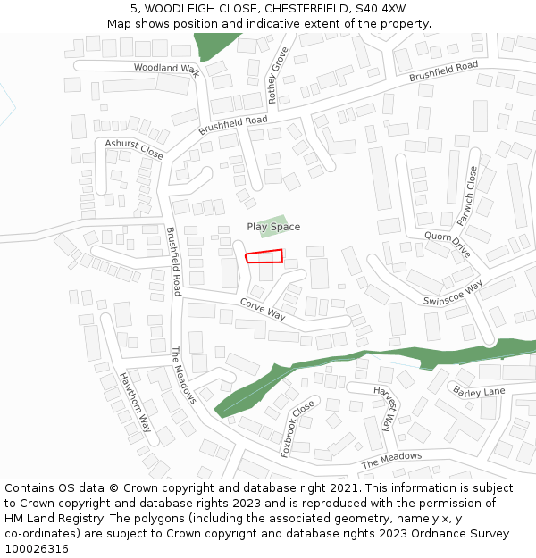 5, WOODLEIGH CLOSE, CHESTERFIELD, S40 4XW: Location map and indicative extent of plot