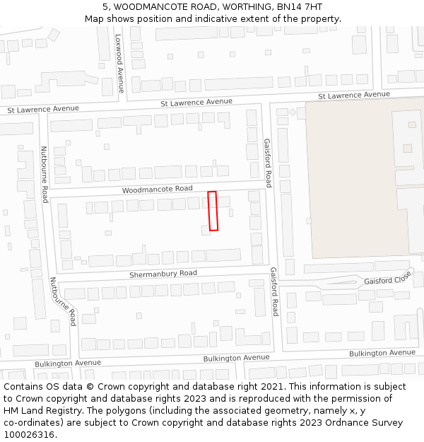 5, WOODMANCOTE ROAD, WORTHING, BN14 7HT: Location map and indicative extent of plot