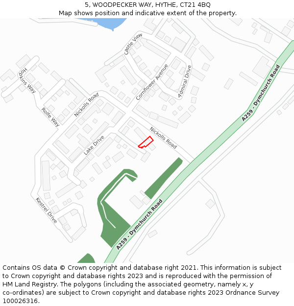 5, WOODPECKER WAY, HYTHE, CT21 4BQ: Location map and indicative extent of plot