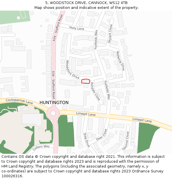 5, WOODSTOCK DRIVE, CANNOCK, WS12 4TB: Location map and indicative extent of plot