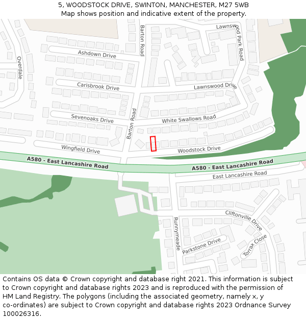 5, WOODSTOCK DRIVE, SWINTON, MANCHESTER, M27 5WB: Location map and indicative extent of plot