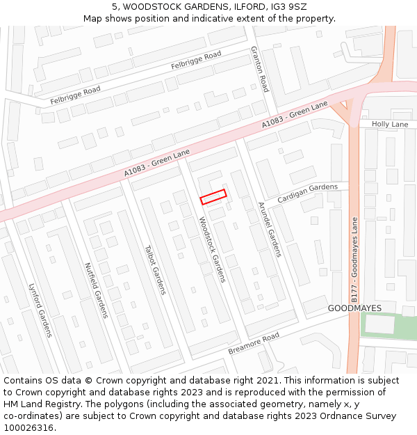 5, WOODSTOCK GARDENS, ILFORD, IG3 9SZ: Location map and indicative extent of plot