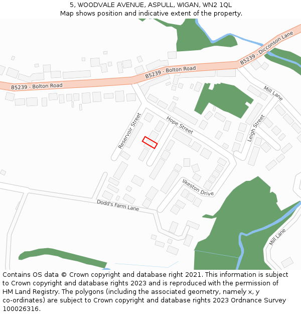 5, WOODVALE AVENUE, ASPULL, WIGAN, WN2 1QL: Location map and indicative extent of plot