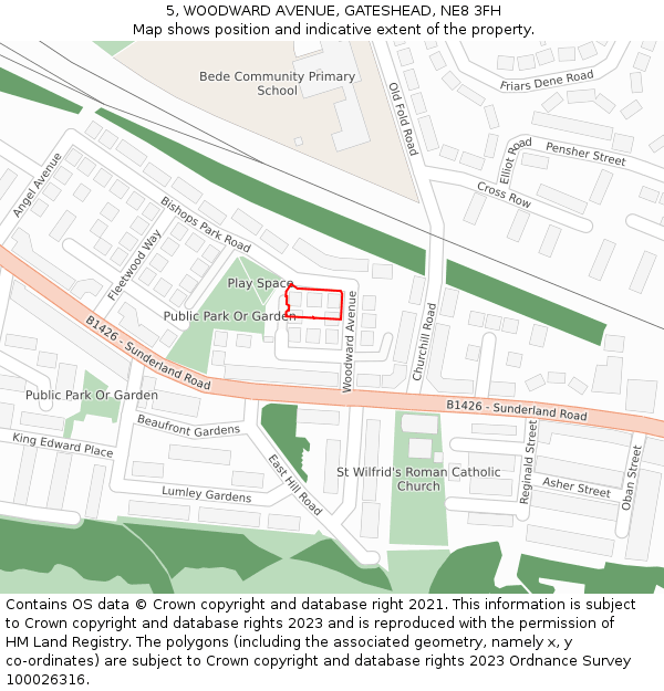 5, WOODWARD AVENUE, GATESHEAD, NE8 3FH: Location map and indicative extent of plot