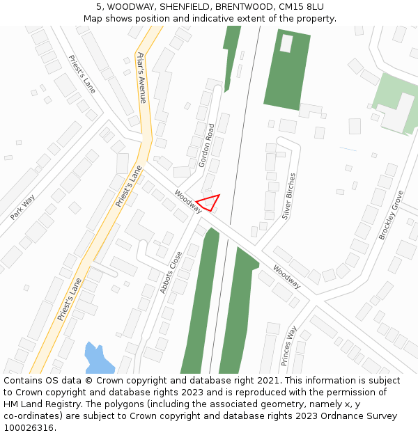 5, WOODWAY, SHENFIELD, BRENTWOOD, CM15 8LU: Location map and indicative extent of plot