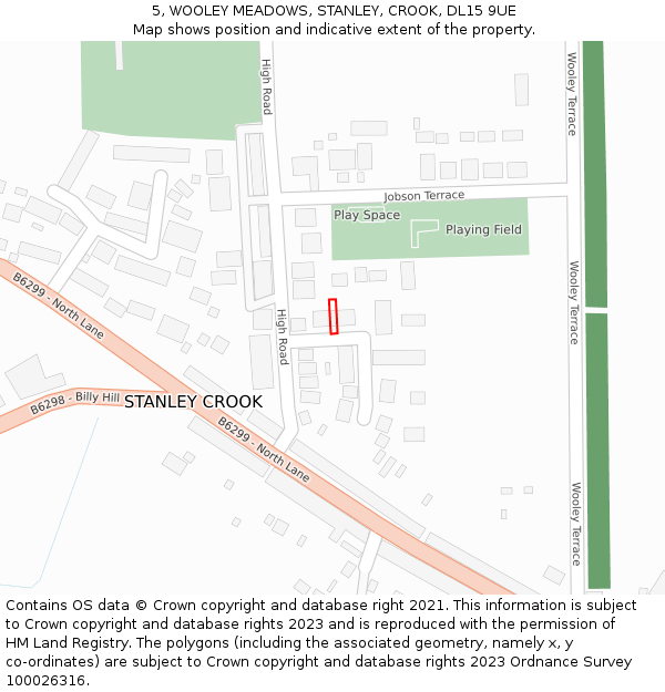 5, WOOLEY MEADOWS, STANLEY, CROOK, DL15 9UE: Location map and indicative extent of plot