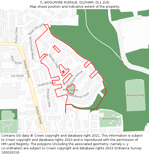 5, WOOLMORE AVENUE, OLDHAM, OL1 2UD: Location map and indicative extent of plot
