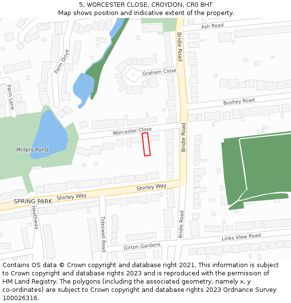 5, WORCESTER CLOSE, CROYDON, CR0 8HT: Location map and indicative extent of plot