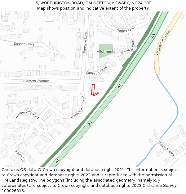 5, WORTHINGTON ROAD, BALDERTON, NEWARK, NG24 3RE: Location map and indicative extent of plot