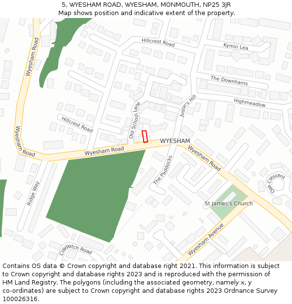 5, WYESHAM ROAD, WYESHAM, MONMOUTH, NP25 3JR: Location map and indicative extent of plot