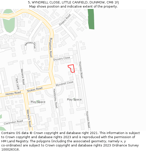 5, WYNDRELL CLOSE, LITTLE CANFIELD, DUNMOW, CM6 1FJ: Location map and indicative extent of plot