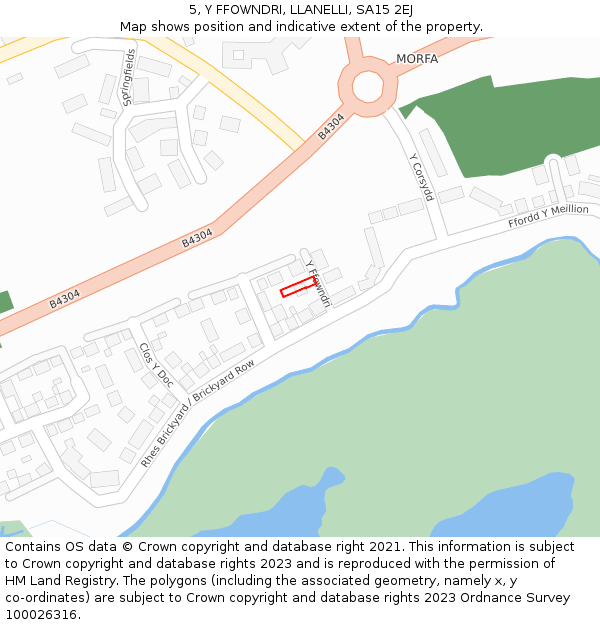 5, Y FFOWNDRI, LLANELLI, SA15 2EJ: Location map and indicative extent of plot