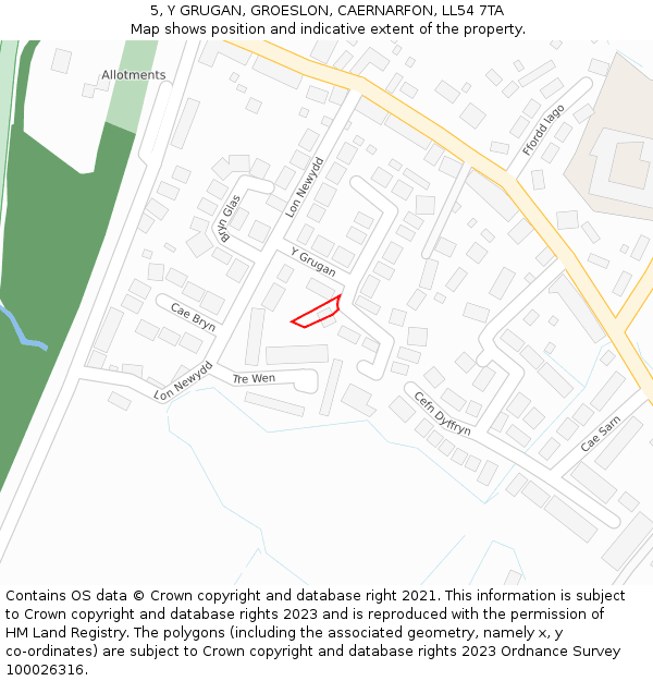 5, Y GRUGAN, GROESLON, CAERNARFON, LL54 7TA: Location map and indicative extent of plot