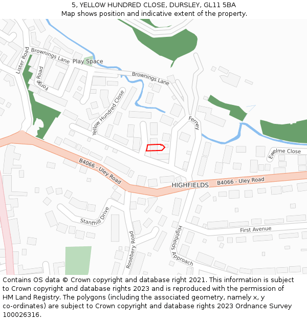 5, YELLOW HUNDRED CLOSE, DURSLEY, GL11 5BA: Location map and indicative extent of plot